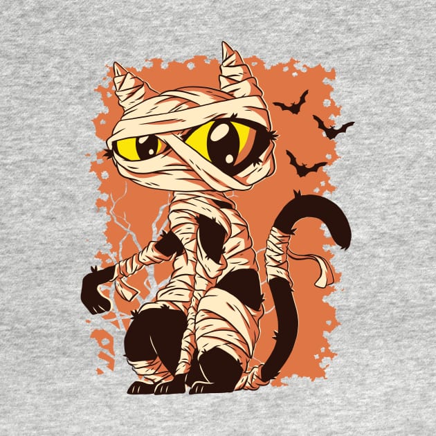 Mummy Cat Funny Halloween Cartoon Design by CoolArts